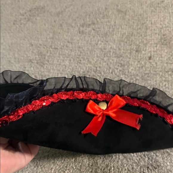 Black Tricorn Hat with Red Ribbon Trim - Picture 3 of 5